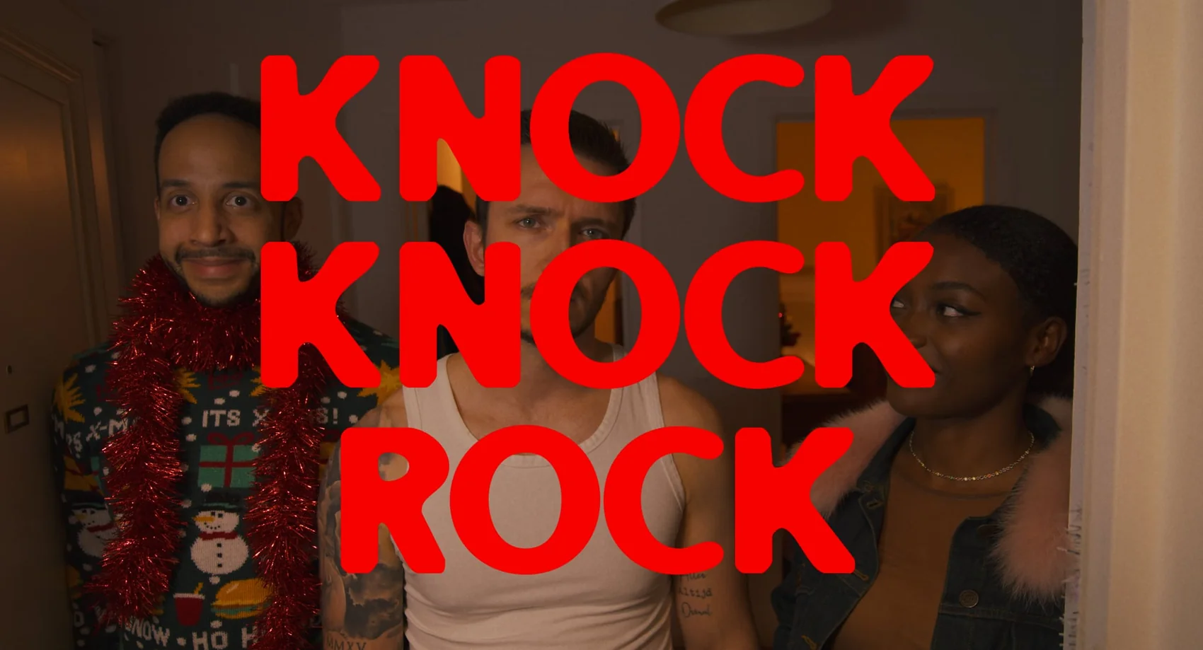 Knock Knock Rock — film title image featuring the cast